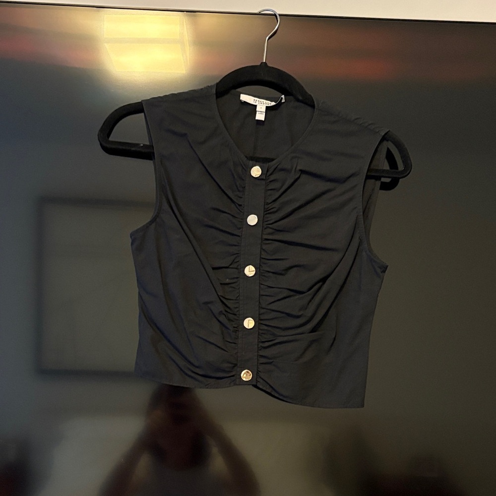 10 Crosby Derek Lam Black Sleeveless Ruched Snap-Front Crop Top - Picture 3 of 3